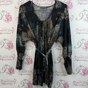 Addition Elle shirt top tie up blue Gray and Black Knit Top